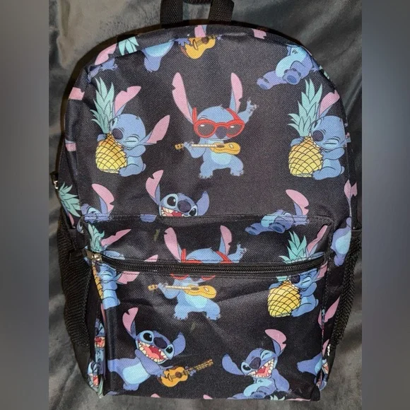 Disney Stitch 16” Full-Size Backpack Pineapple & Ukulele Guitar Allover Print - Picture 16 of 16